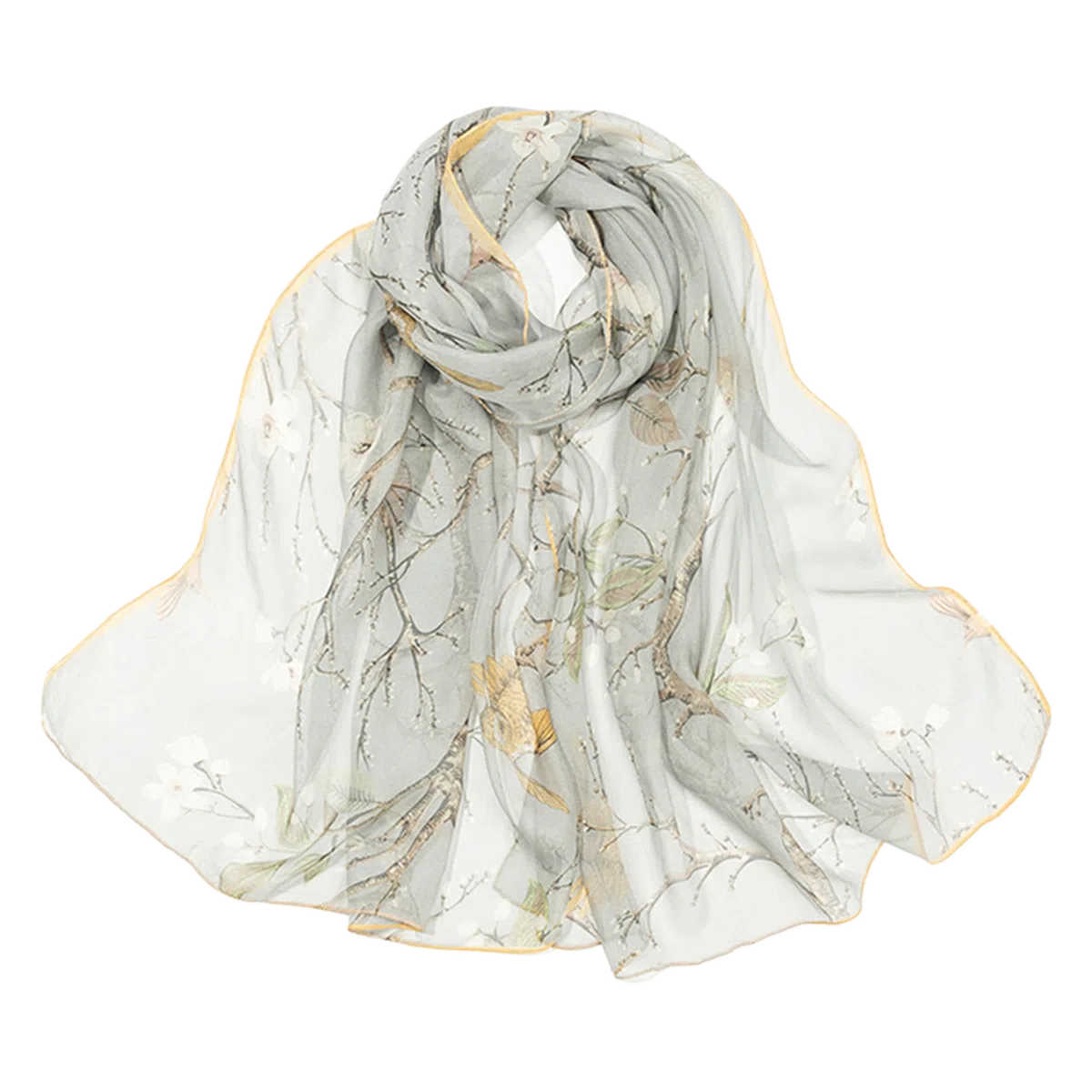 一米画纱 清新飘逸国风真丝雪纺喷绘沙巾气质仙仙花卉印花旅游拍照 桑蚕丝 丝巾 女款