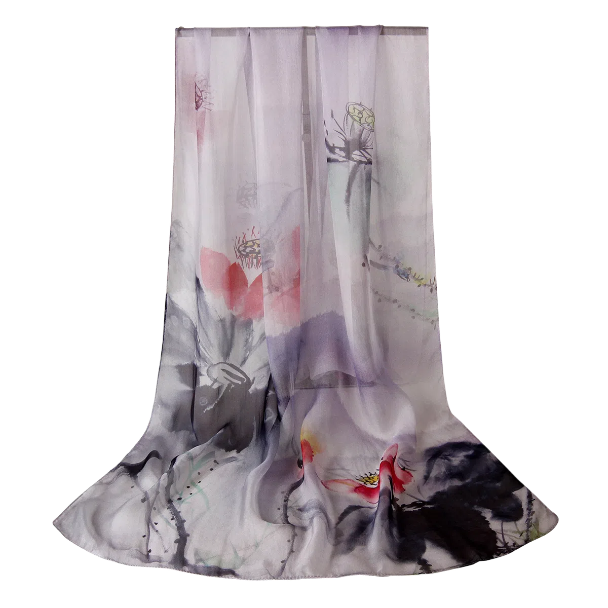 一米画纱 田园花卉轻盈飘逸中式浪漫雪纺真丝沙巾丝滑细腻披肩 桑蚕丝 丝巾 女款