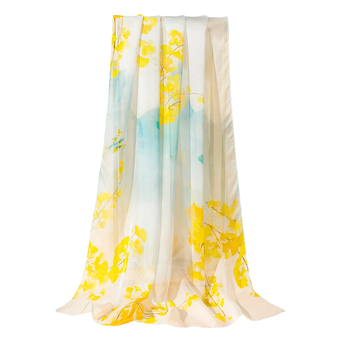 一米画纱 清新飘逸国风真丝雪纺喷绘沙巾气质仙仙花卉印花旅游拍照 桑蚕丝 丝巾 女款