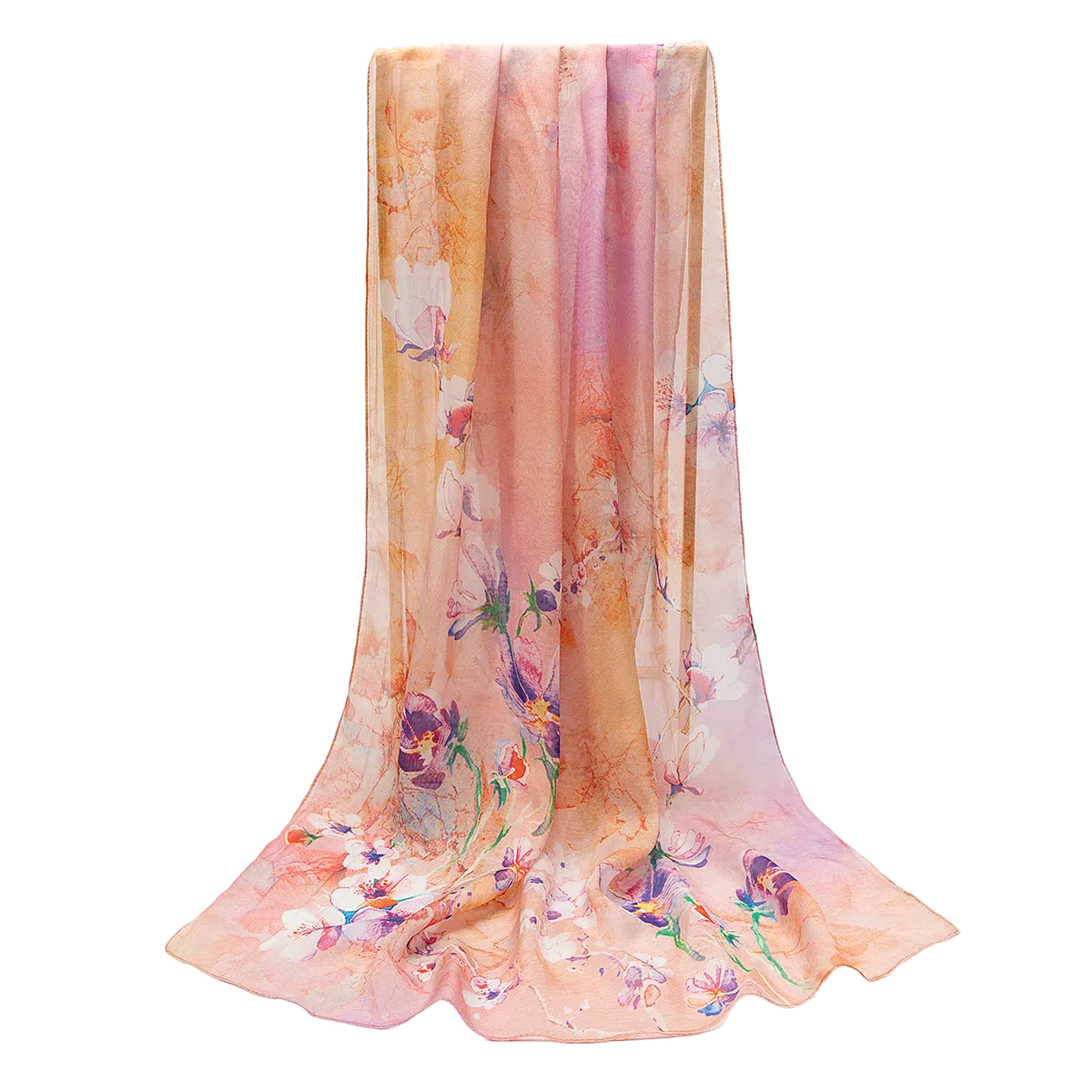 一米画纱 田园花卉轻盈飘逸中式浪漫雪纺真丝沙巾丝滑细腻披肩 桑蚕丝 丝巾 女款