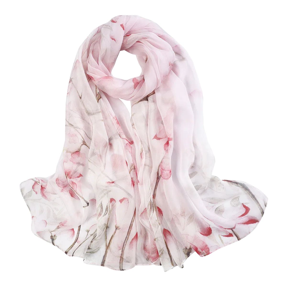 一米画纱 清新飘逸国风真丝雪纺喷绘沙巾气质仙仙花卉印花旅游拍照 桑蚕丝 丝巾 女款