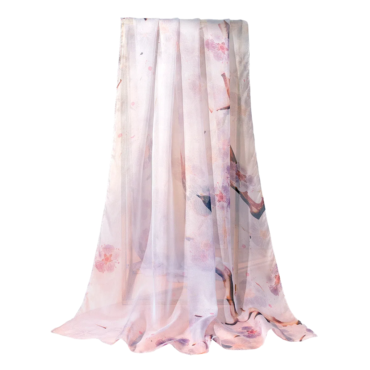 一米画纱 清新飘逸国风真丝雪纺喷绘沙巾气质仙仙花卉印花旅游拍照 桑蚕丝 丝巾 女款