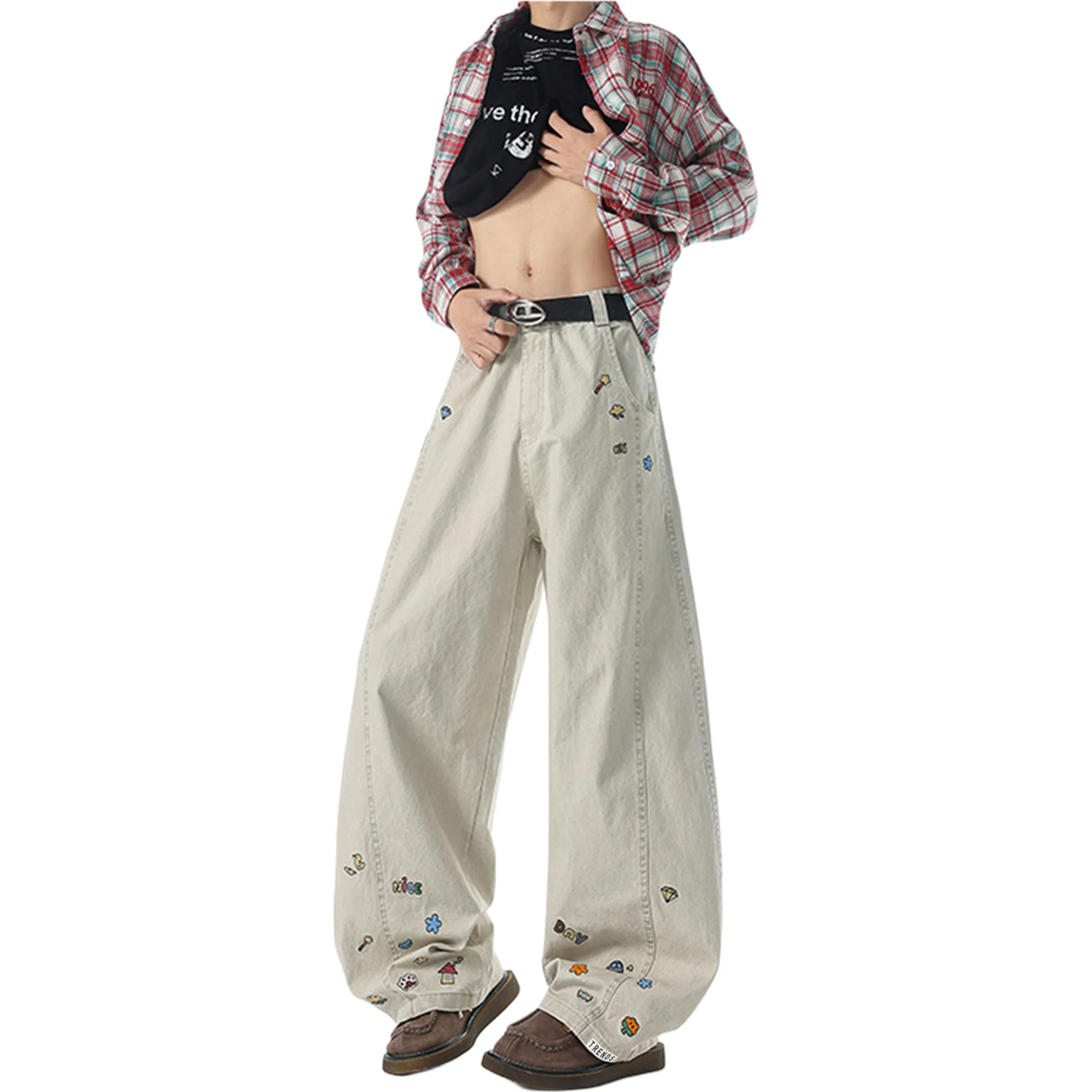 【300斤大码可穿】赫赫良衣 美式复古痞帅高街少年感高档弯刀阔腿宽松显高显瘦显腿长时尚舒适百搭保暖长裤小众高级感潮牌休闲裤 男女同款