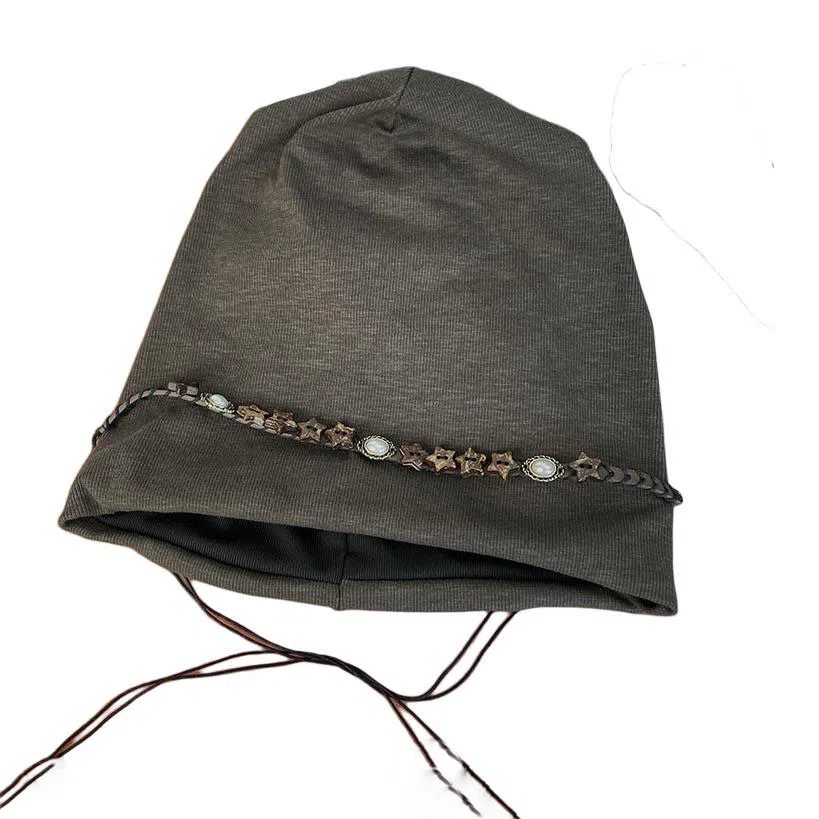 山一丸 复古星星串珠链条包头帽薄款透气百搭 聚酯纤维 堆堆帽 女款