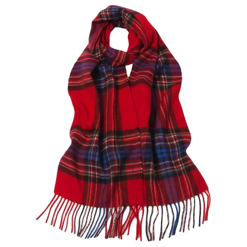 红豆 格子条纹英伦风保暖 山羊绒 绒线围巾 男女同款情侣款