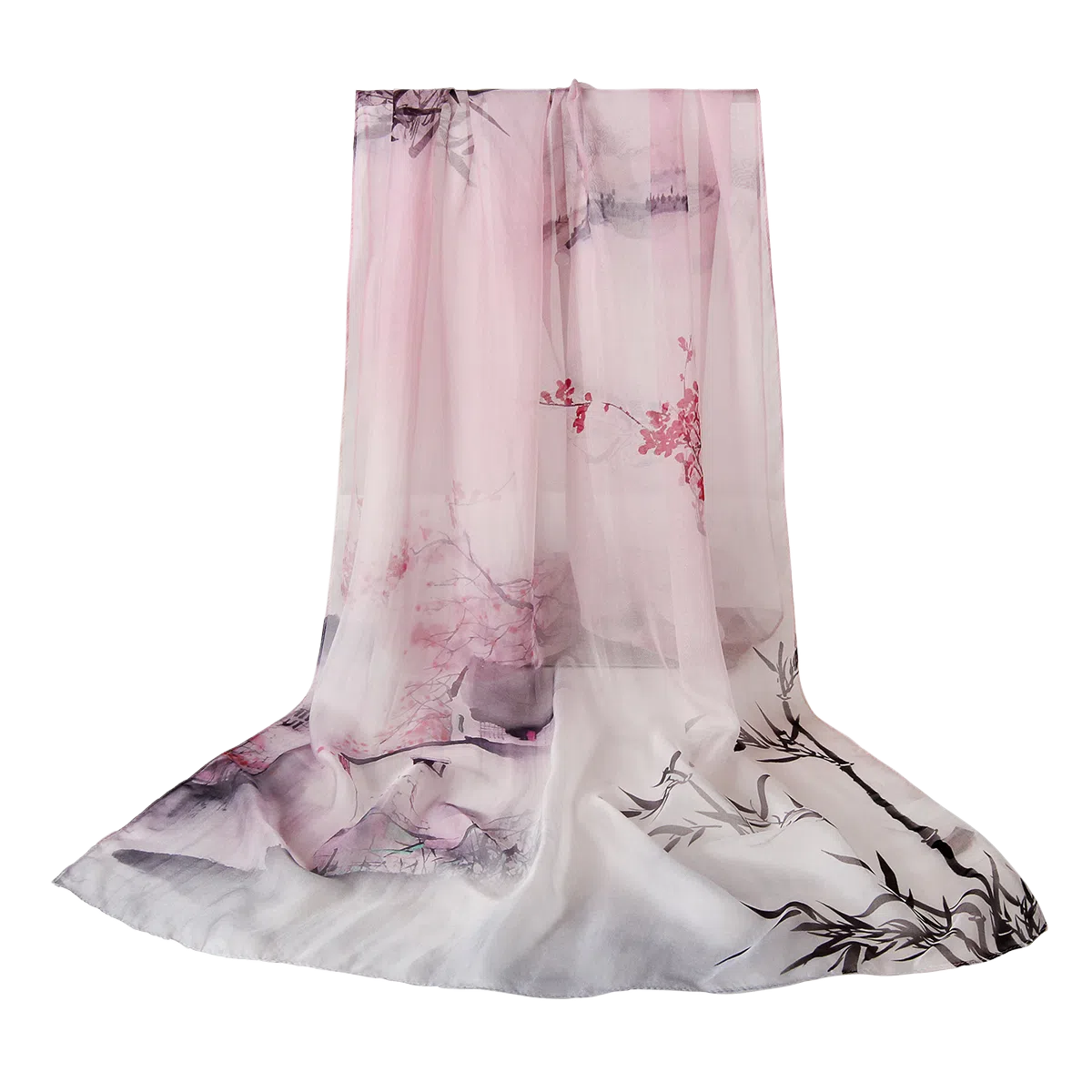 一米画纱 田园花卉轻盈飘逸中式浪漫雪纺真丝沙巾丝滑细腻披肩 桑蚕丝 丝巾 女款