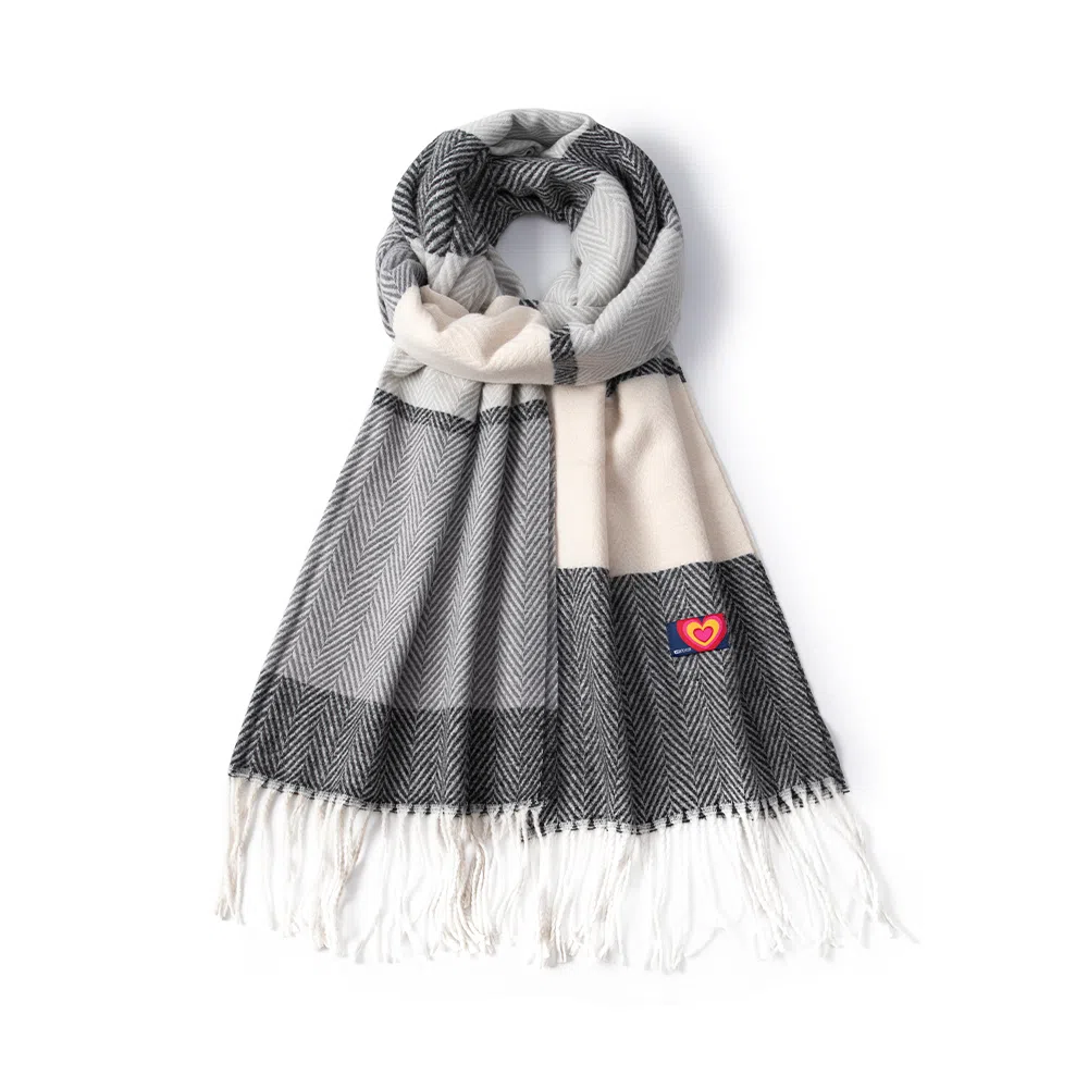 红豆 拼色人字纹流苏时尚百搭保暖披肩 围脖 聚酯纤维 绒线围巾 男女同款情侣款