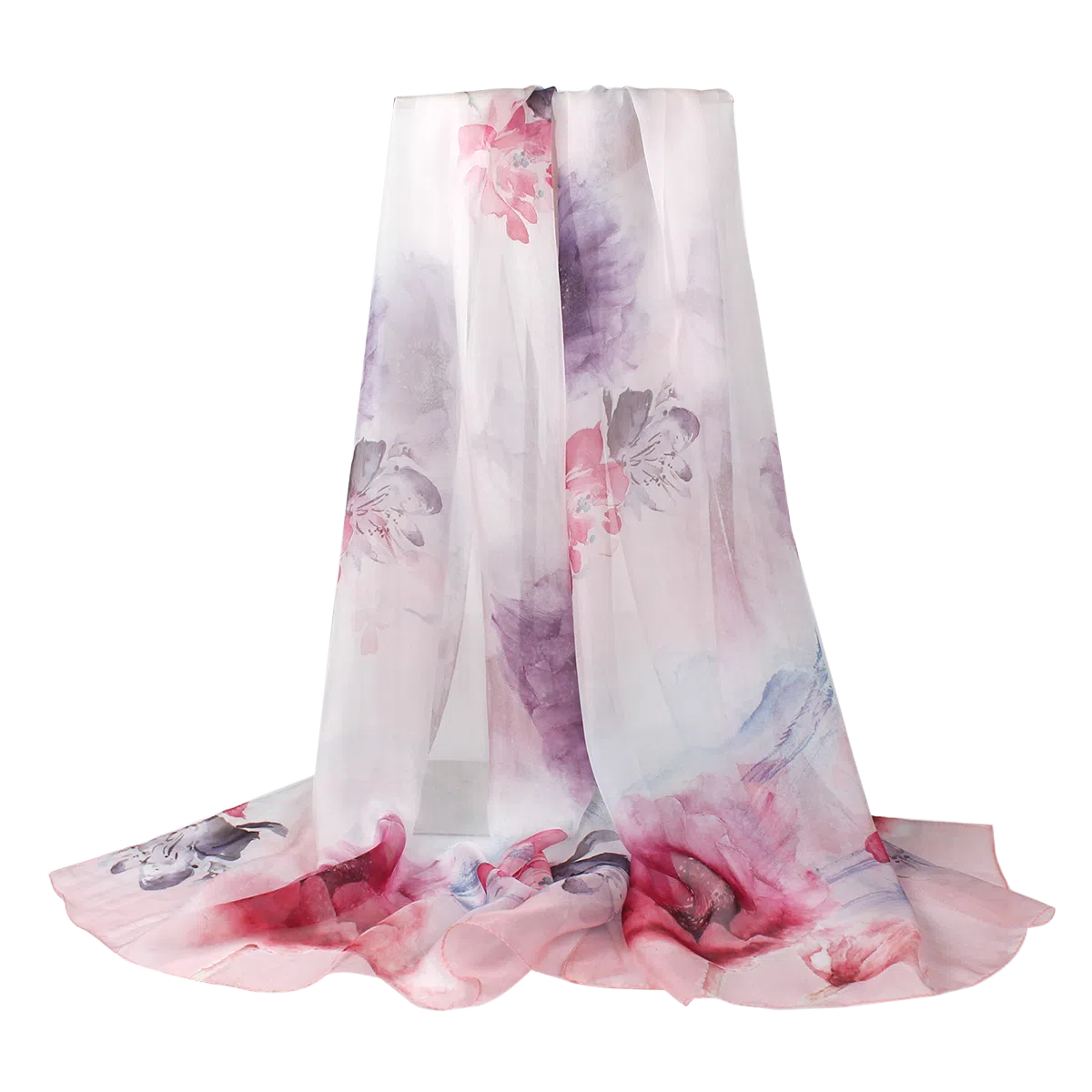 一米画纱 田园花卉轻盈飘逸中式浪漫雪纺真丝沙巾丝滑细腻披肩 桑蚕丝 丝巾 女款