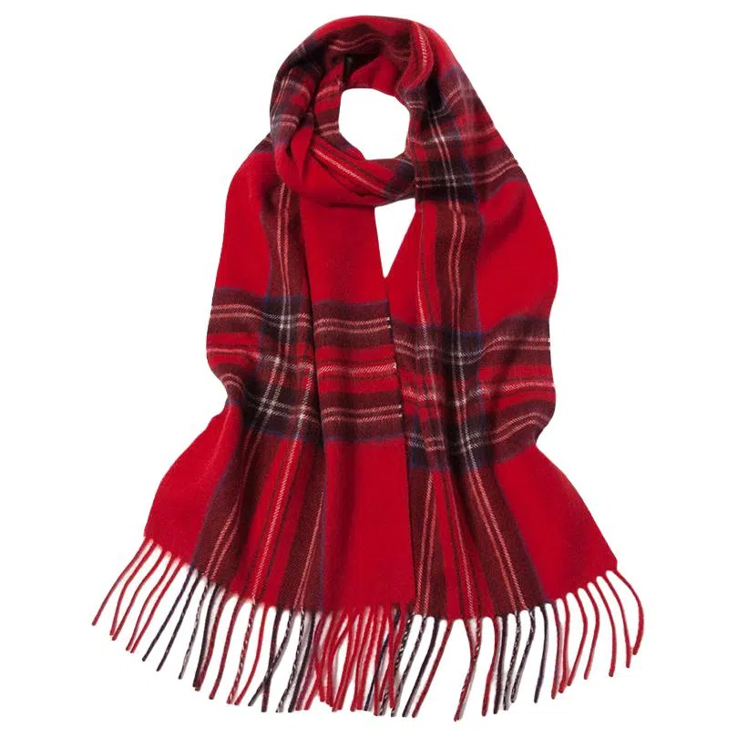 红豆 格子条纹英伦风保暖 山羊绒 绒线围巾 男女同款情侣款