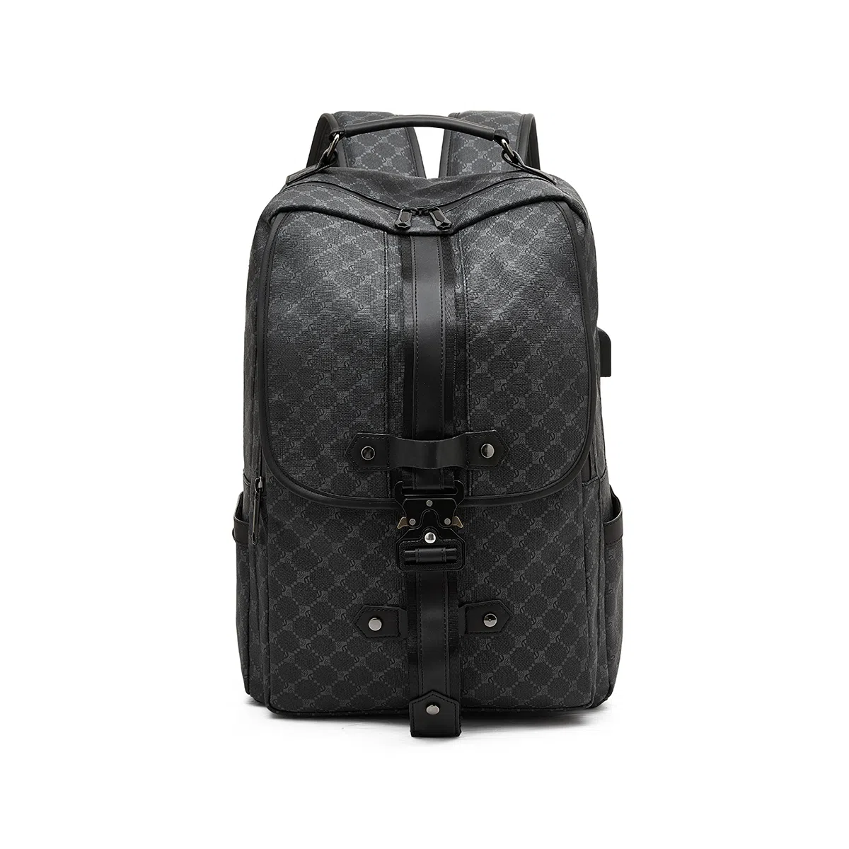 老人头 时尚潮流大容量高级感 合成革 双肩包 常规 男款 黑色