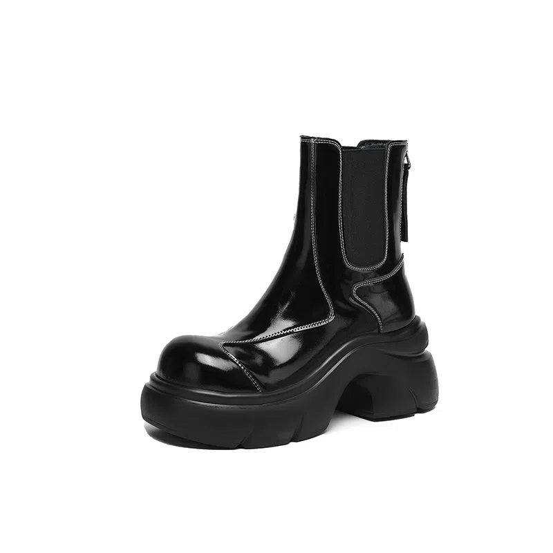 五九丹七 牛皮 潮流网红风百搭 厚底短靴 短筒 切尔西靴 女