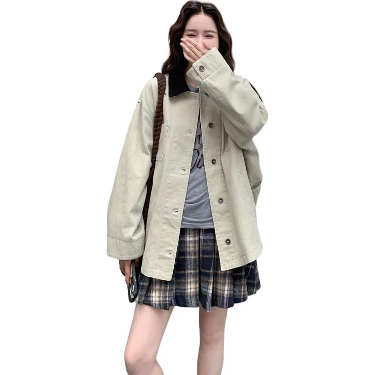 稻草人 休闲百搭时尚潮流舒适工装宽松韩版外套风衣 女款