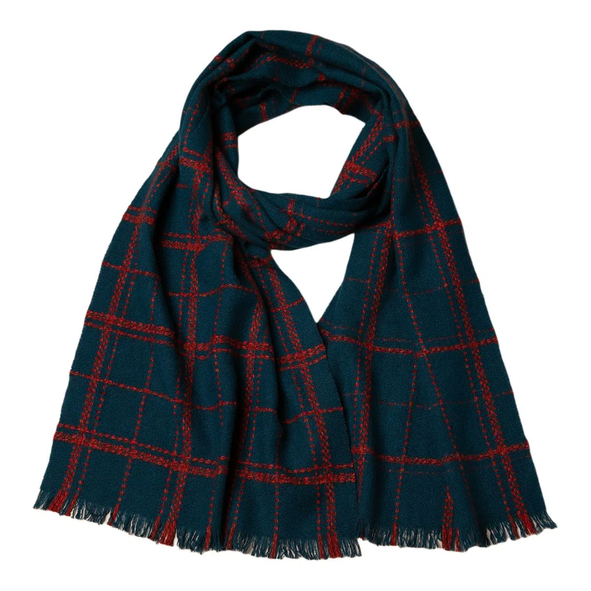 红豆 方格条纹保暖时尚百搭 羊绒 绒线围巾 男女同款情侣款