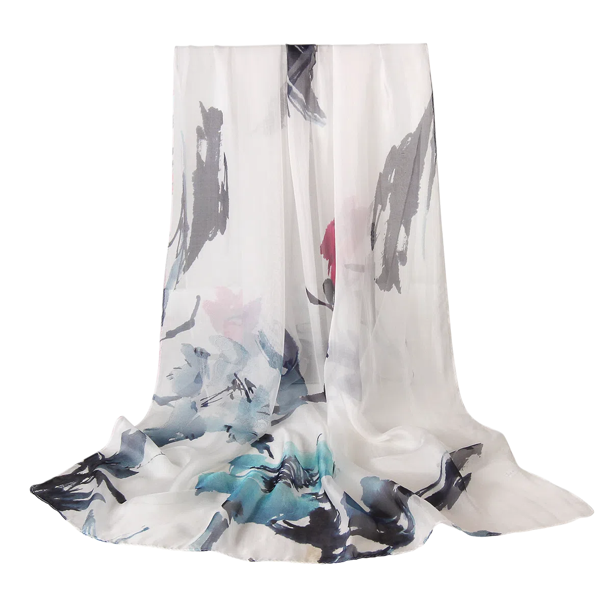 一米画纱 田园花卉轻盈飘逸中式浪漫雪纺真丝沙巾丝滑细腻披肩 桑蚕丝 丝巾 女款