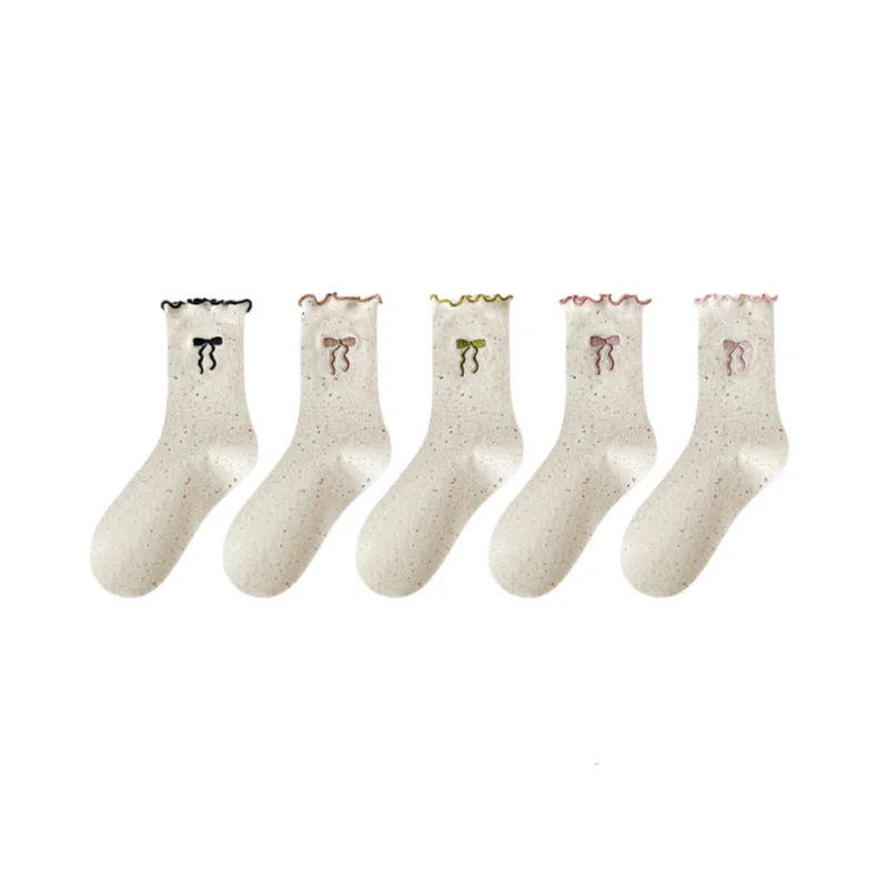 莫代尔 柔软亲肤高弹透气蝴蝶结花边设计长袜波点可爱少女心堆堆袜日常百搭时尚潮流高筒袜 女款