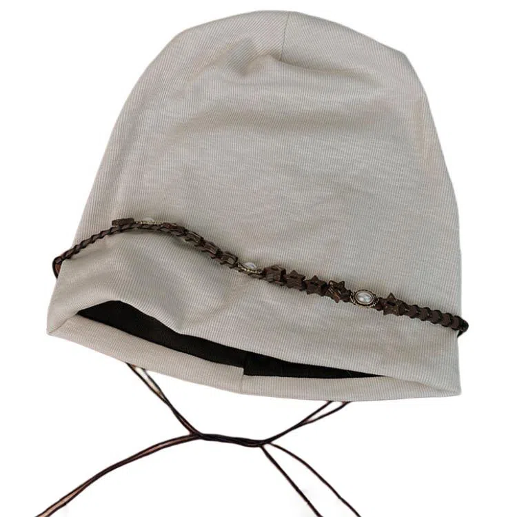 山一丸 复古星星串珠链条包头帽薄款透气百搭 聚酯纤维 堆堆帽 女款