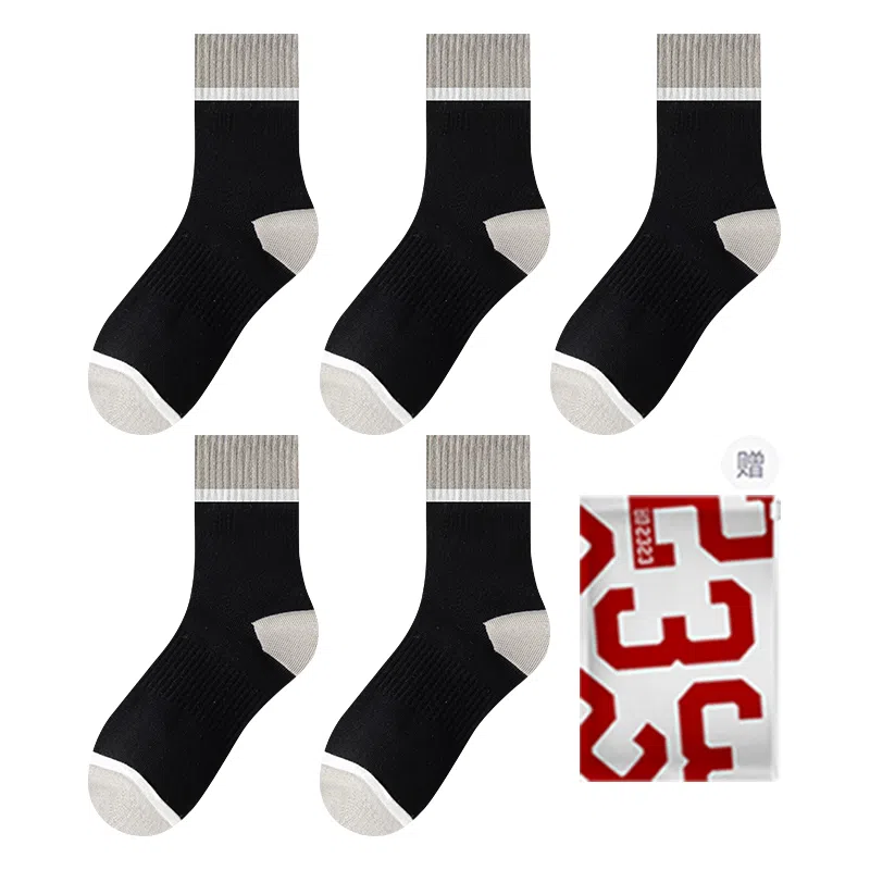 二三二三 拼色亲肤柔软透气防滑防臭运动袜吸湿排汗居家袜子日常通勤健身跑步爬山户外骑行滑雪中筒袜 男款 礼袋装