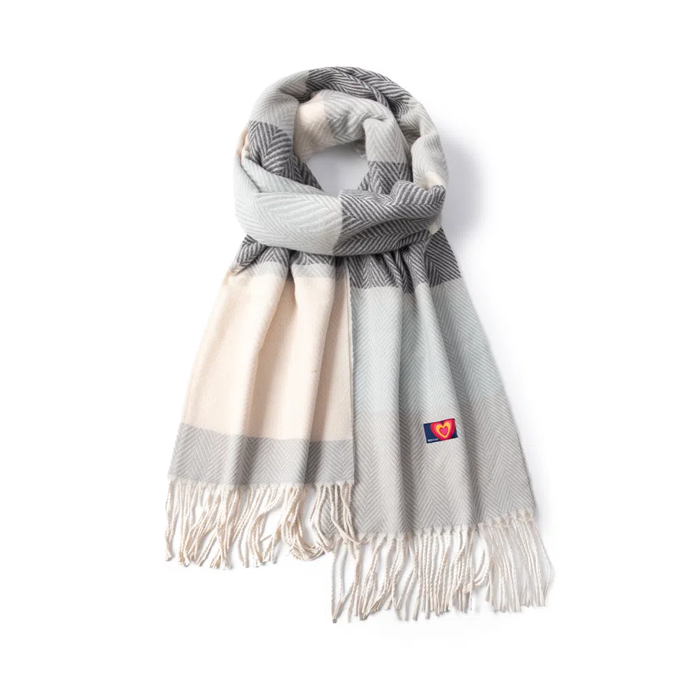 红豆 拼色人字纹流苏时尚百搭保暖披肩 围脖 聚酯纤维 绒线围巾 男女同款情侣款