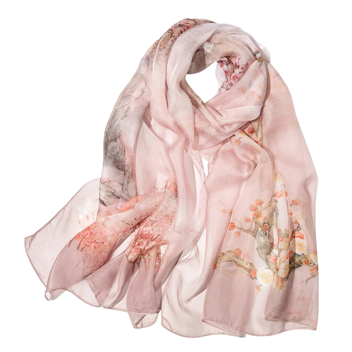 一米画纱 清新飘逸国风真丝雪纺喷绘沙巾气质仙仙花卉印花旅游拍照 桑蚕丝 丝巾 女款