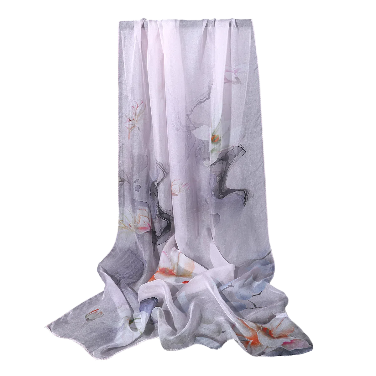 一米画纱 田园花卉轻盈飘逸中式浪漫雪纺真丝沙巾丝滑细腻披肩 桑蚕丝 丝巾 女款