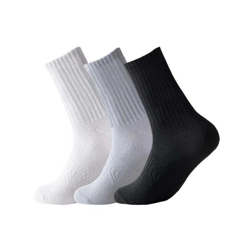 二三二三 简约纯色舒适透气马拉松运动袜亲肤柔软吸汗透气防臭舞蹈生体育生训练小腿袜爬山跑步健身日常通勤百搭袜子居家休闲袜中筒袜 男款