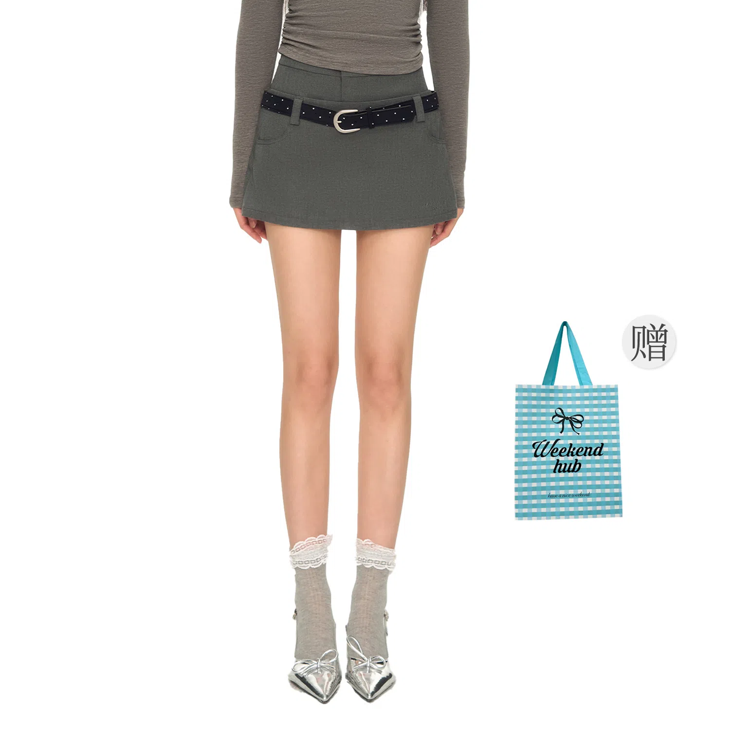 WEEKEND HUB A-Line Skirt Polka Dot Belt