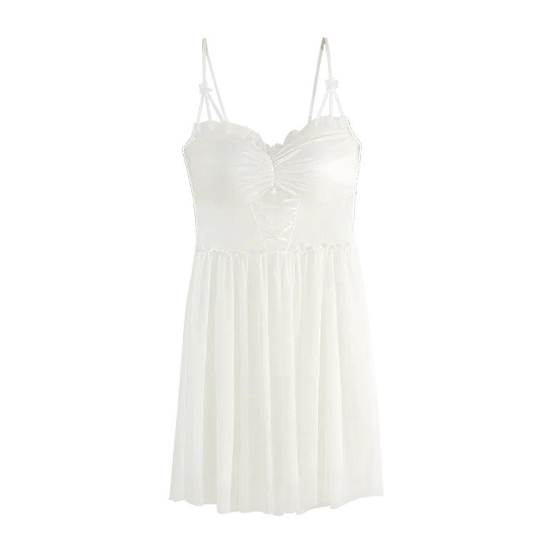 欧迪芬 纯棉亲肤柔软舒适低胸性感设计迷离网纱更显女人味法式浪漫蕾丝吊带睡裙 女款