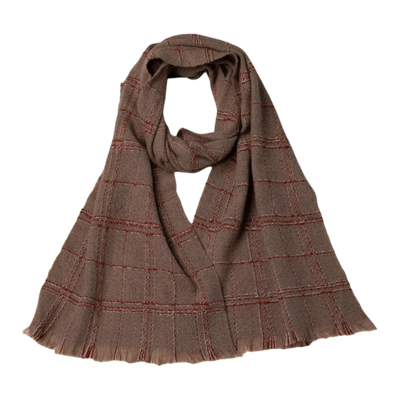 红豆 方格条纹保暖时尚百搭 羊绒 绒线围巾 男女同款情侣款