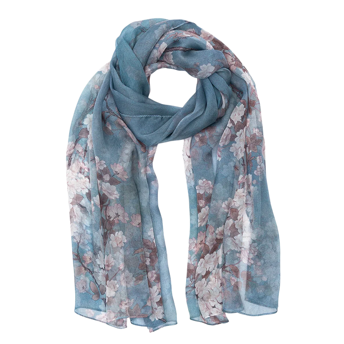 一米画纱 清新飘逸国风真丝雪纺喷绘沙巾气质仙仙花卉印花旅游拍照 桑蚕丝 丝巾 女款