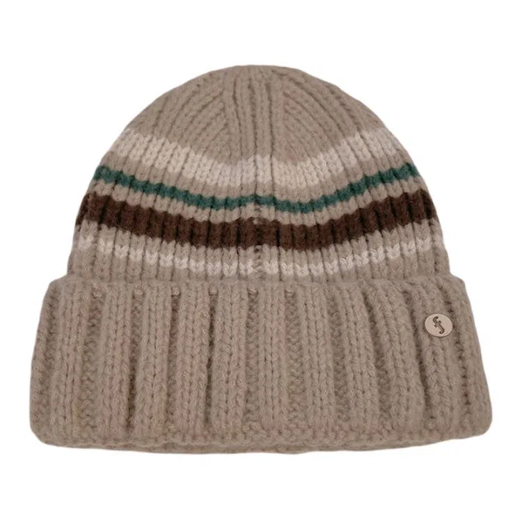 山一丸 针织保暖小众拼色 聚酯纤维 绒线帽 女款