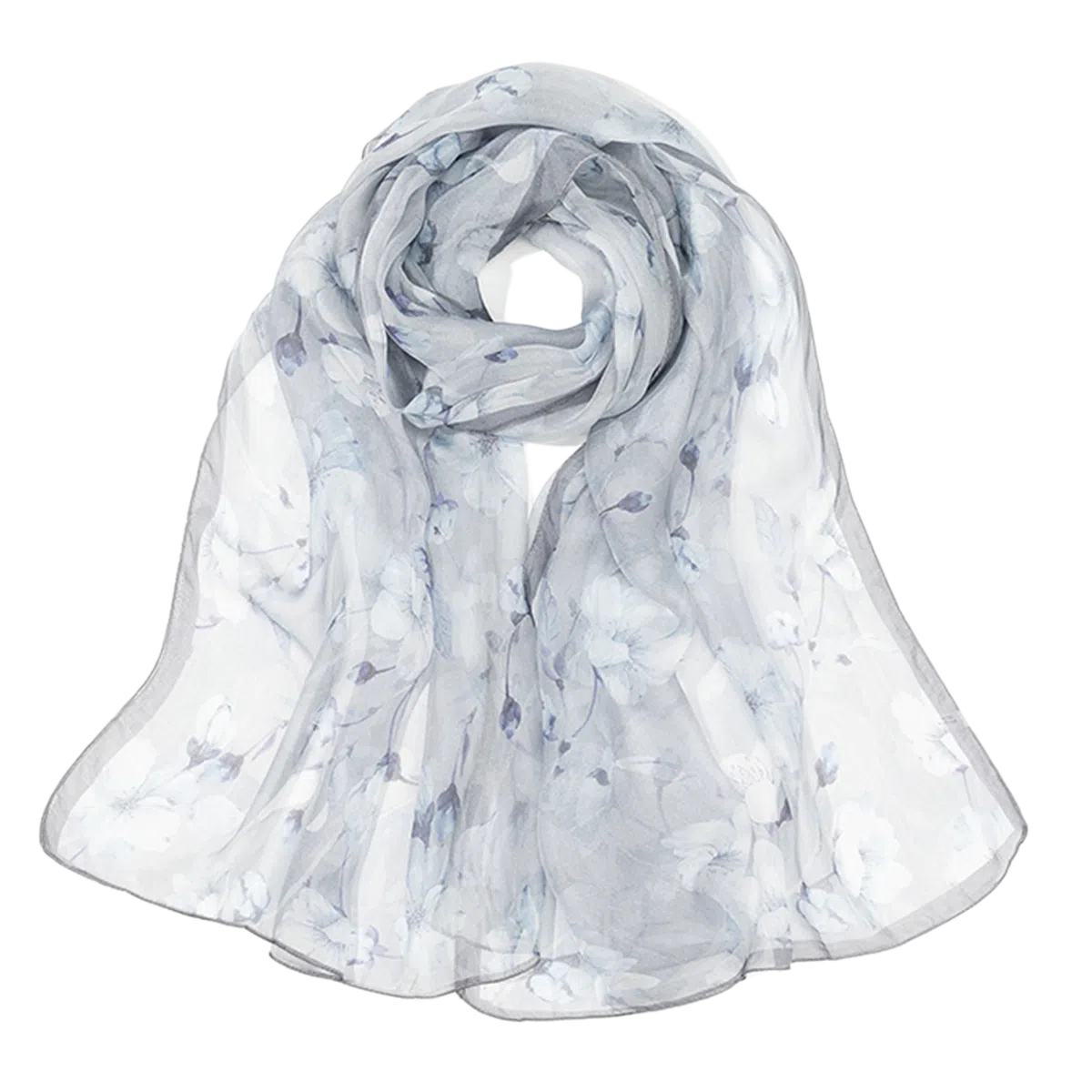 一米画纱 清新飘逸国风真丝雪纺喷绘沙巾气质仙仙花卉印花旅游拍照 桑蚕丝 丝巾 女款