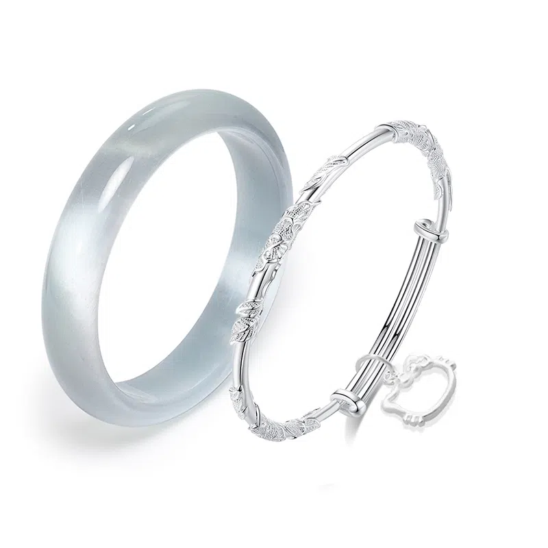 【999足银镂空猫咪】 静范 新中式碎冰蓝贵妃镯精致繁花似锦小猫叠戴 一步一响金钱进袋气质古风 高级感优雅告白#好运 琉璃 手镯 女款