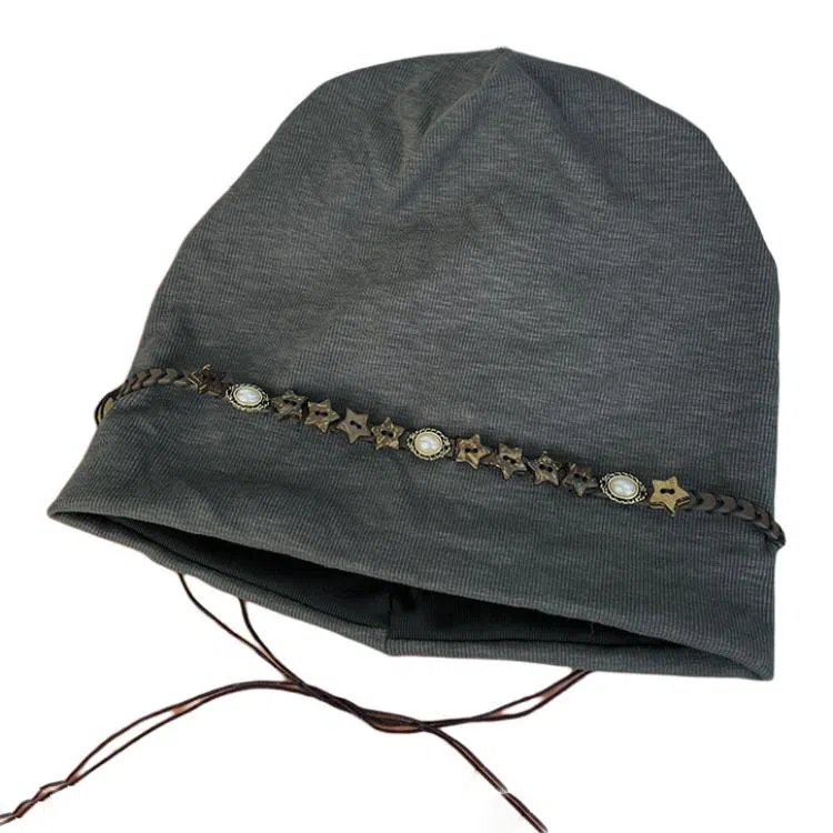 山一丸 复古星星串珠链条包头帽薄款透气百搭 聚酯纤维 堆堆帽 女款