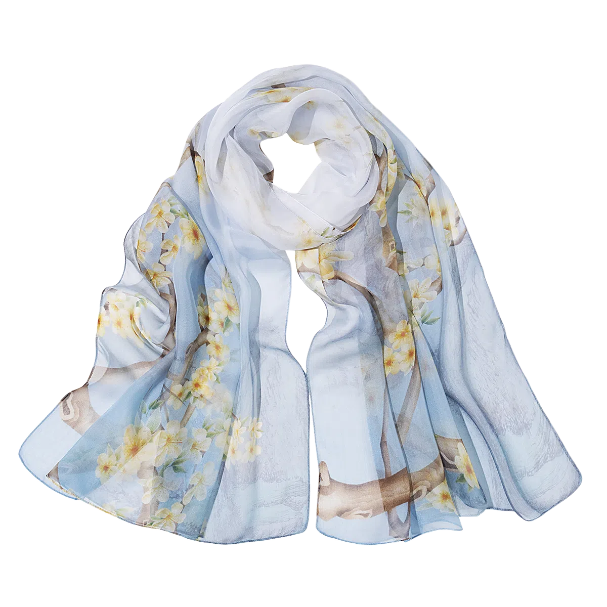 一米画纱 田园花卉轻盈飘逸中式浪漫雪纺真丝沙巾丝滑细腻披肩 桑蚕丝 丝巾 女款