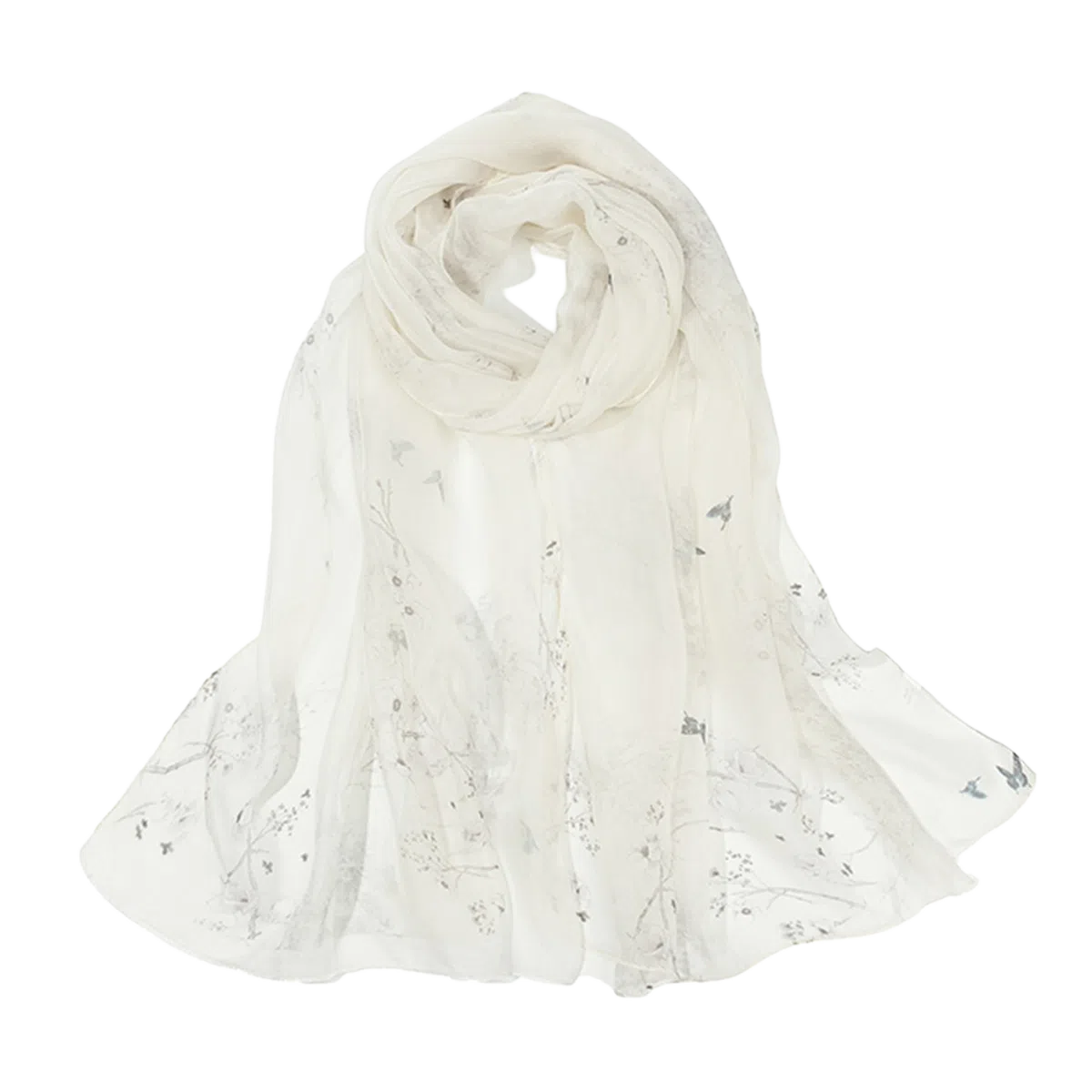 一米画纱 清新飘逸国风真丝雪纺喷绘沙巾气质仙仙花卉印花旅游拍照 桑蚕丝 丝巾 女款