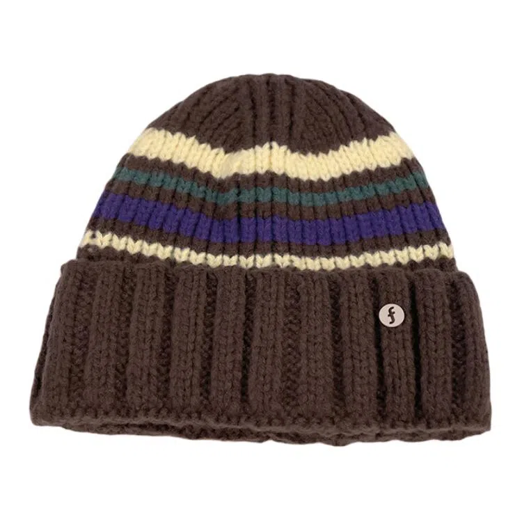 山一丸 针织保暖小众拼色 聚酯纤维 绒线帽 女款
