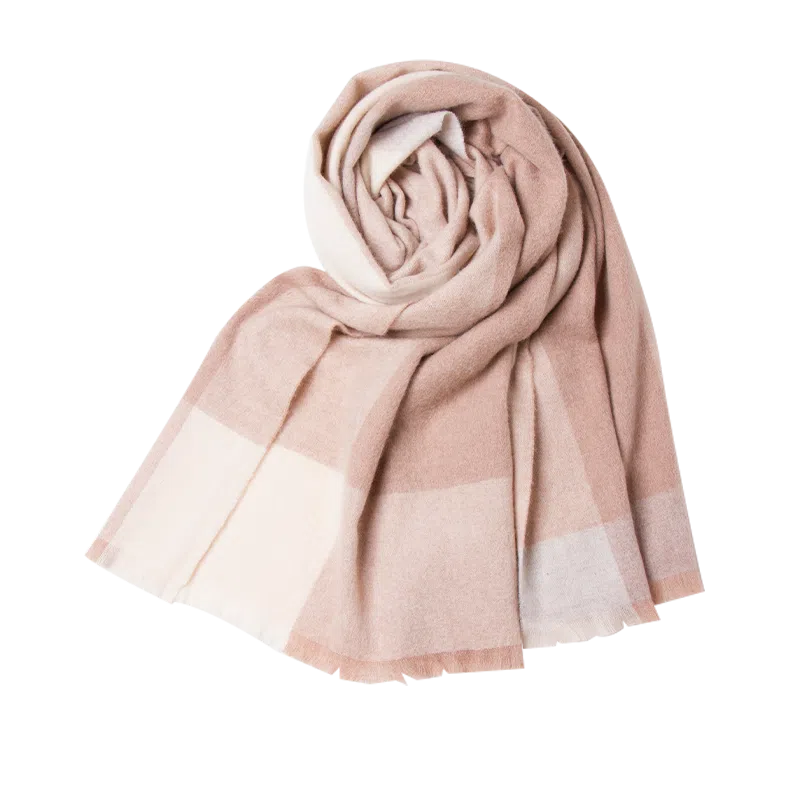 红豆 格子条纹保暖百搭 山羊绒 绒线围巾 男女同款情侣款