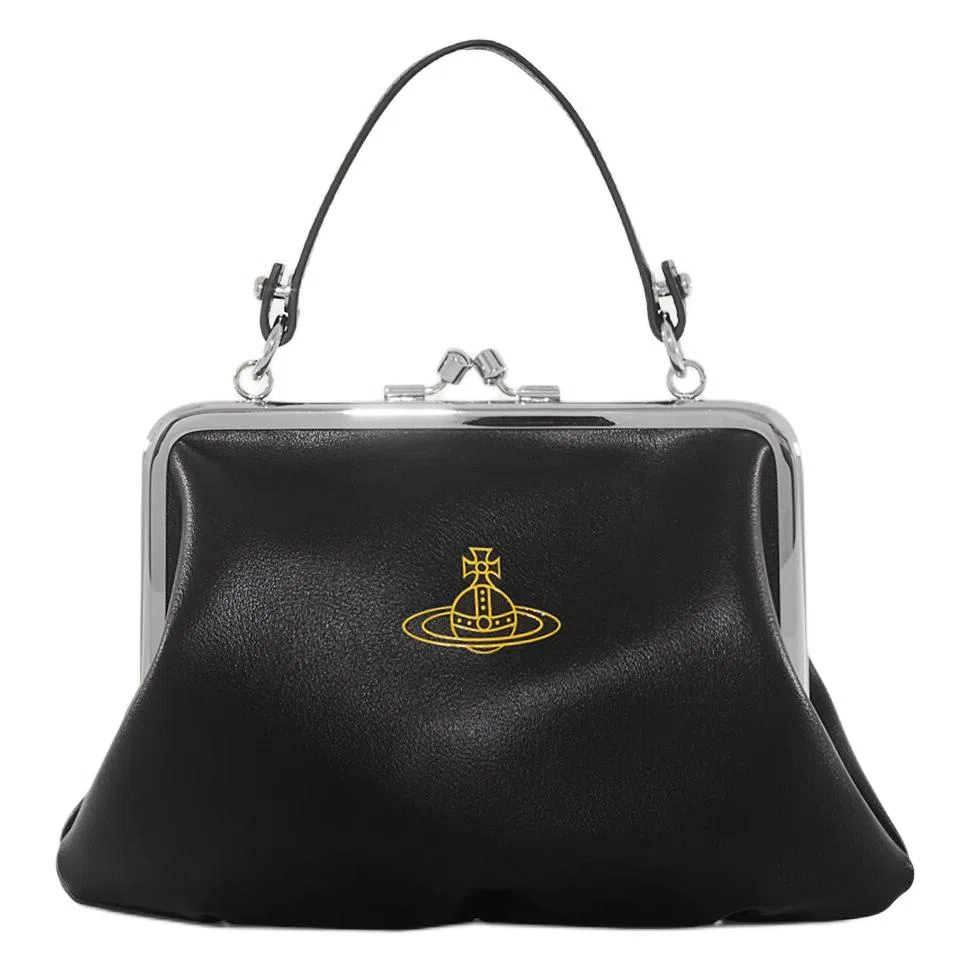 Vivienne Westwood Granny Frame Silver Hardware PU Wallet Tote Black Yellow