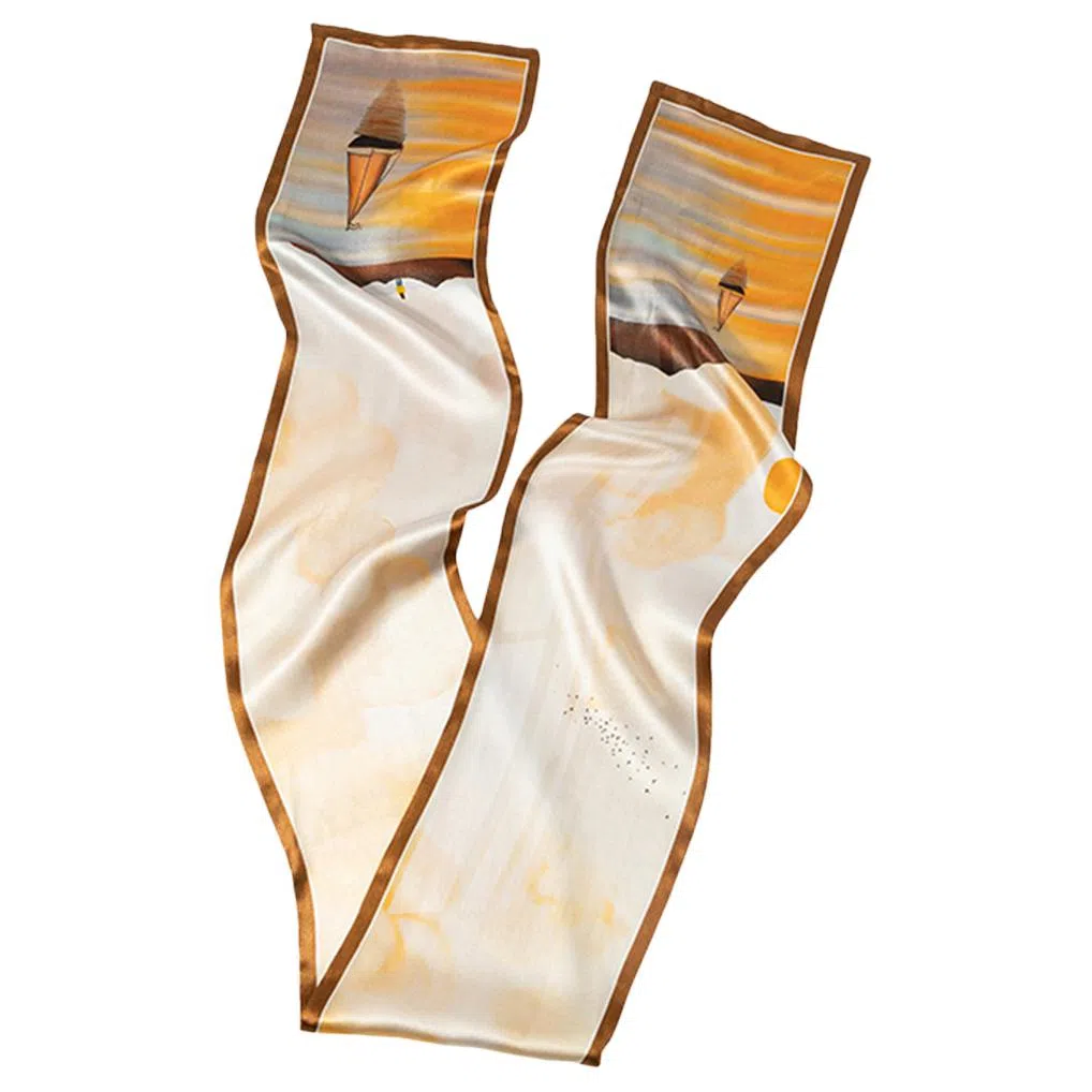 一米画纱 时尚百搭真丝双层喷绘飘带优雅气质长条领巾轻盈装饰 桑蚕丝 丝巾 女款