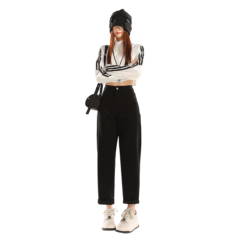 淑好百 大码春秋季直筒高腰牛仔裤 女款