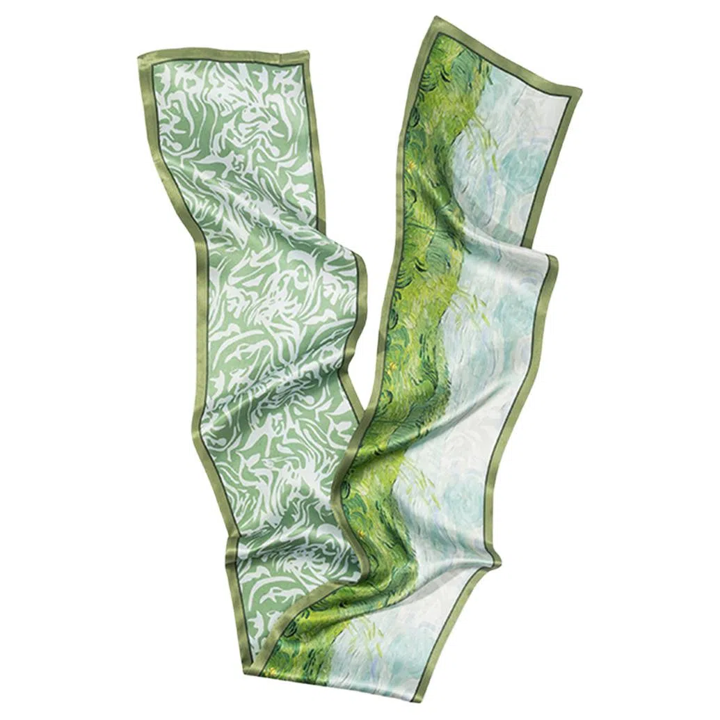 一米画纱 时尚百搭真丝双层喷绘飘带优雅气质长条领巾轻盈装饰 桑蚕丝 丝巾 女款