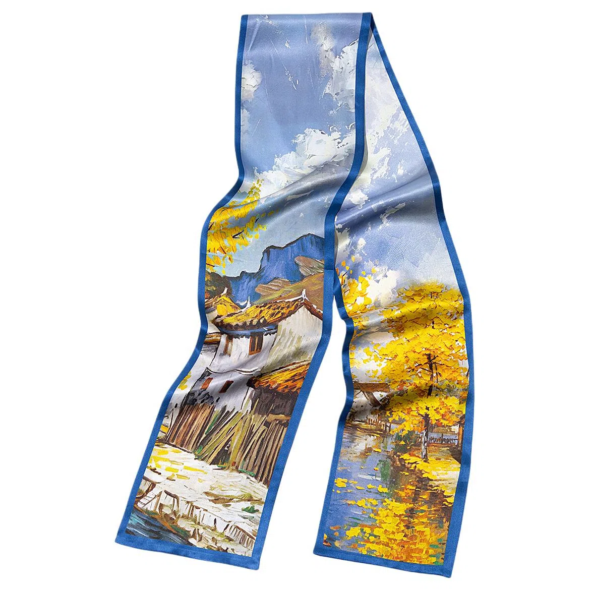 一米画纱 时尚百搭真丝双层喷绘飘带优雅气质长条领巾轻盈装饰 桑蚕丝 丝巾 女款