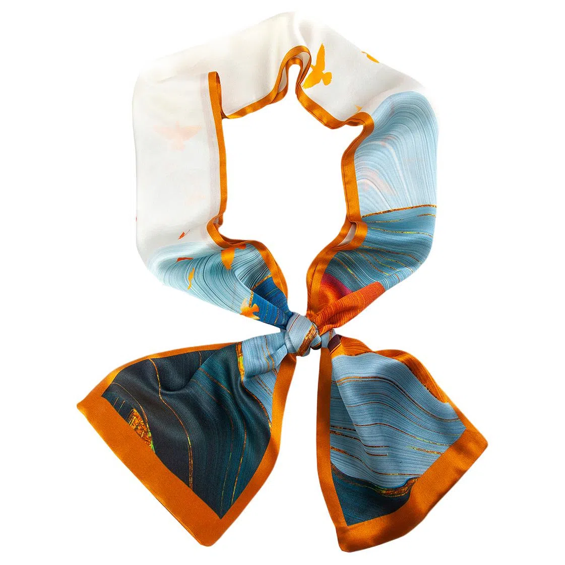 一米画纱 时尚百搭真丝双层喷绘飘带优雅气质长条领巾轻盈装饰 桑蚕丝 丝巾 女款