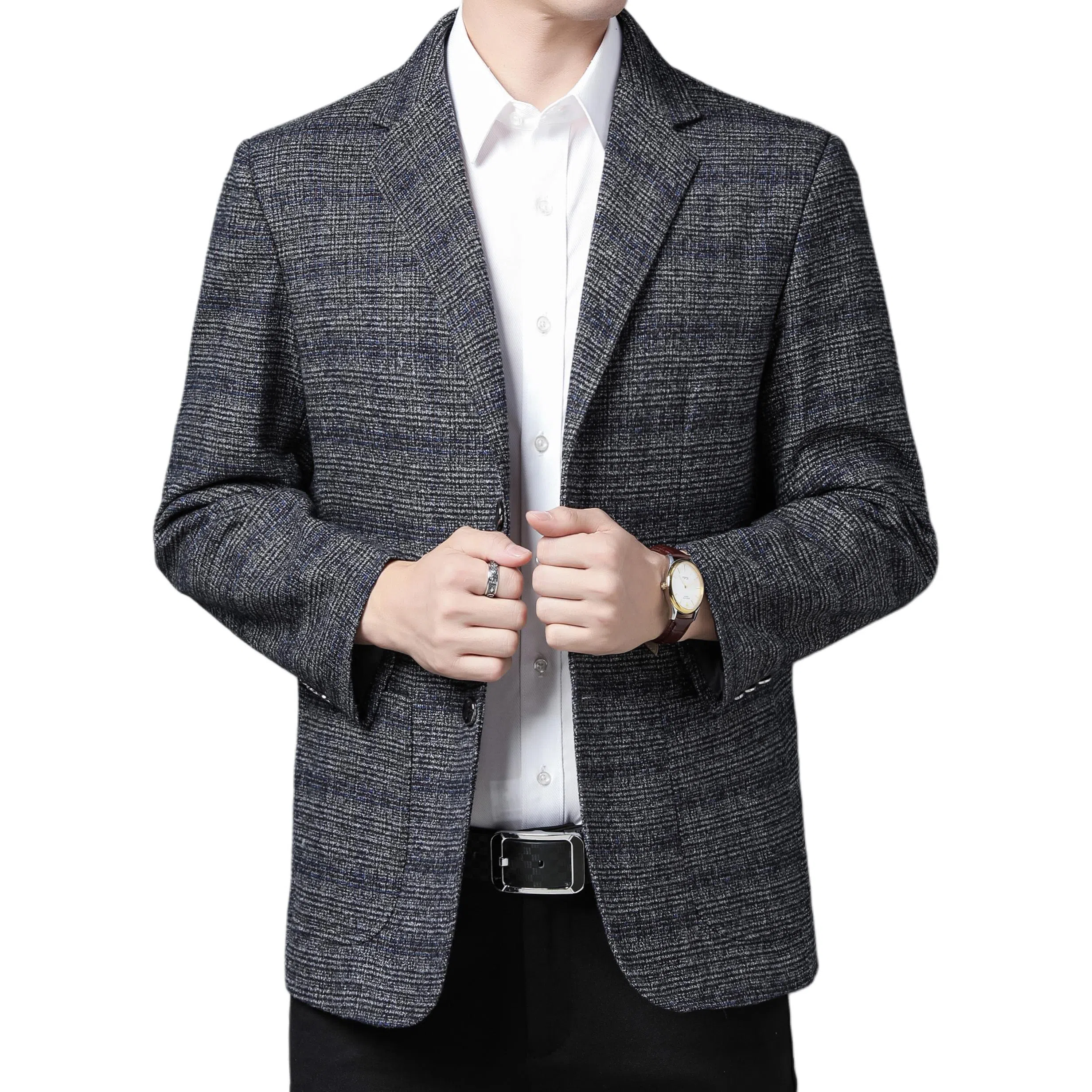 老爷车 男装春秋季时尚洋气商务绅士立体设计经典格子外套西装 男款