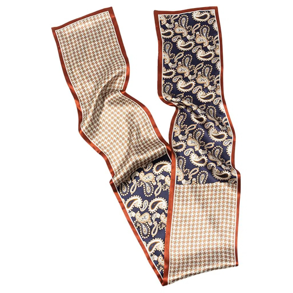 一米画纱 时尚百搭真丝双层喷绘飘带优雅气质长条领巾轻盈装饰 桑蚕丝 丝巾 女款