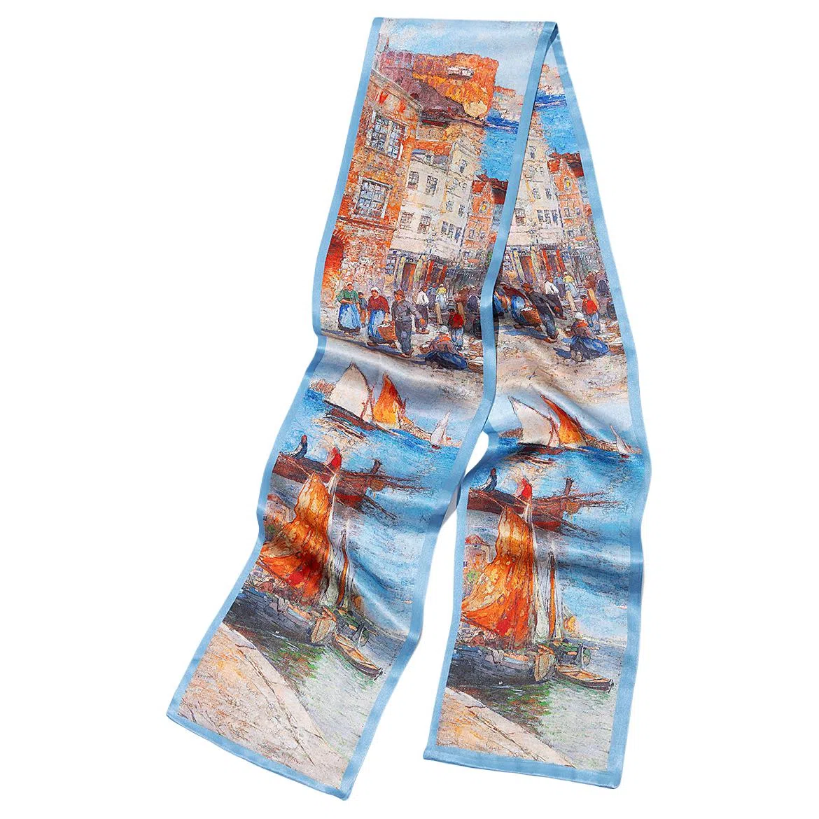 一米画纱 时尚百搭真丝双层喷绘飘带优雅气质长条领巾轻盈装饰 桑蚕丝 丝巾 女款