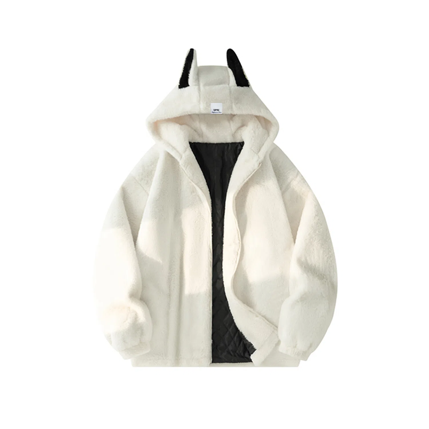 【dme】 潮流时尚情侣款仿兔毛保暖软糯加绒加厚棉衣外套男秋冬宽松百搭兔朵装饰舒适棉服 男女同款