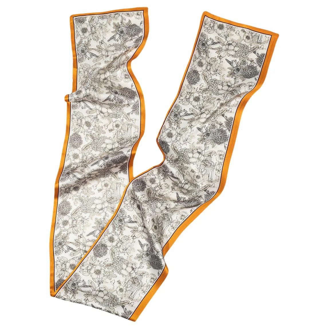 一米画纱 时尚百搭真丝双层喷绘飘带优雅气质长条领巾轻盈装饰 桑蚕丝 丝巾 女款