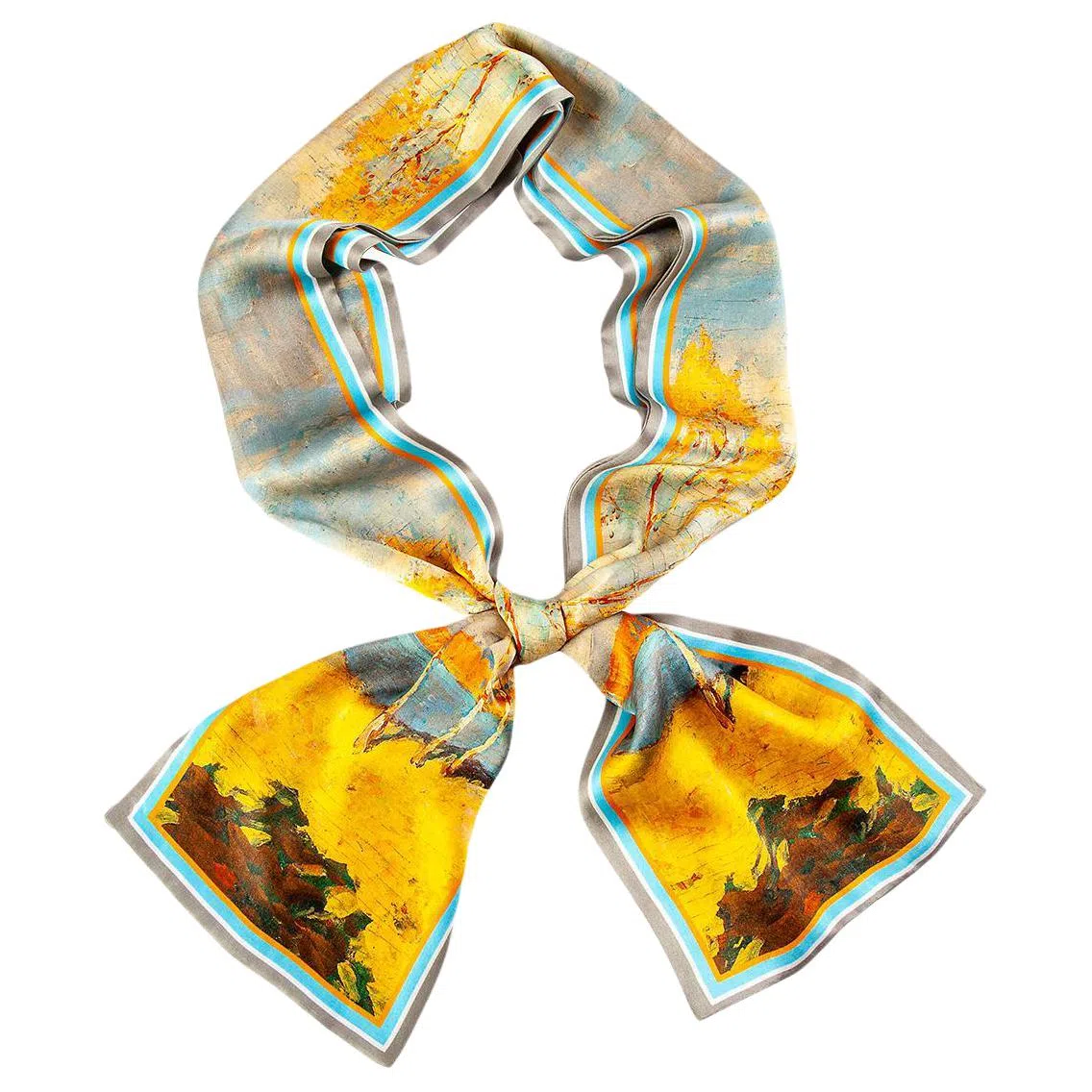 一米画纱 时尚百搭真丝双层喷绘飘带优雅气质长条领巾轻盈装饰 桑蚕丝 丝巾 女款