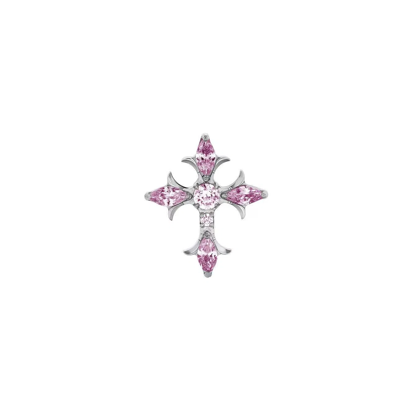 尚先生 复古鸢尾花十字架高级感内螺旋小耳饰#好运 钛钢 耳钉 男女同款情侣款